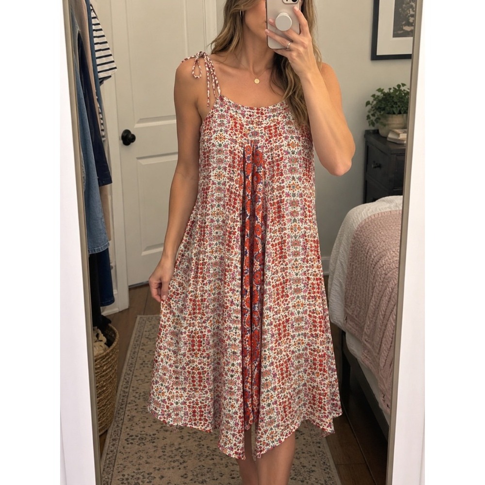 Nanette Lepore Floral Midi Dress Size 2 Tie Strap Handkerchief Hem Boho